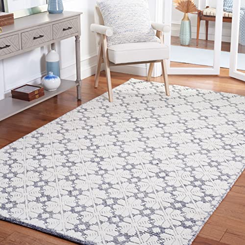 MARTHA STEWART x SAFAVIEH 6' x 9' Ivory/Navy MSR3503N Handmade Contemporary Floral Wool Area Rug