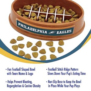 NFL Super-Bowl - Philadelphia Eagles Slow Feeder Dog Bowl. Football Design Slow Feeding Cat Bowl for Healthy Digestion. Non-Slip Pet Bowl for Large & Small Dogs & Cats