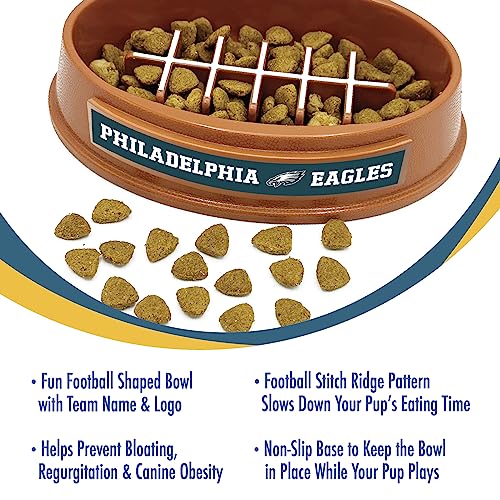 NFL Super-Bowl - Philadelphia Eagles Slow Feeder Dog Bowl. Football Design Slow Feeding Cat Bowl for Healthy Digestion. Non-Slip Pet Bowl for Large & Small Dogs & Cats