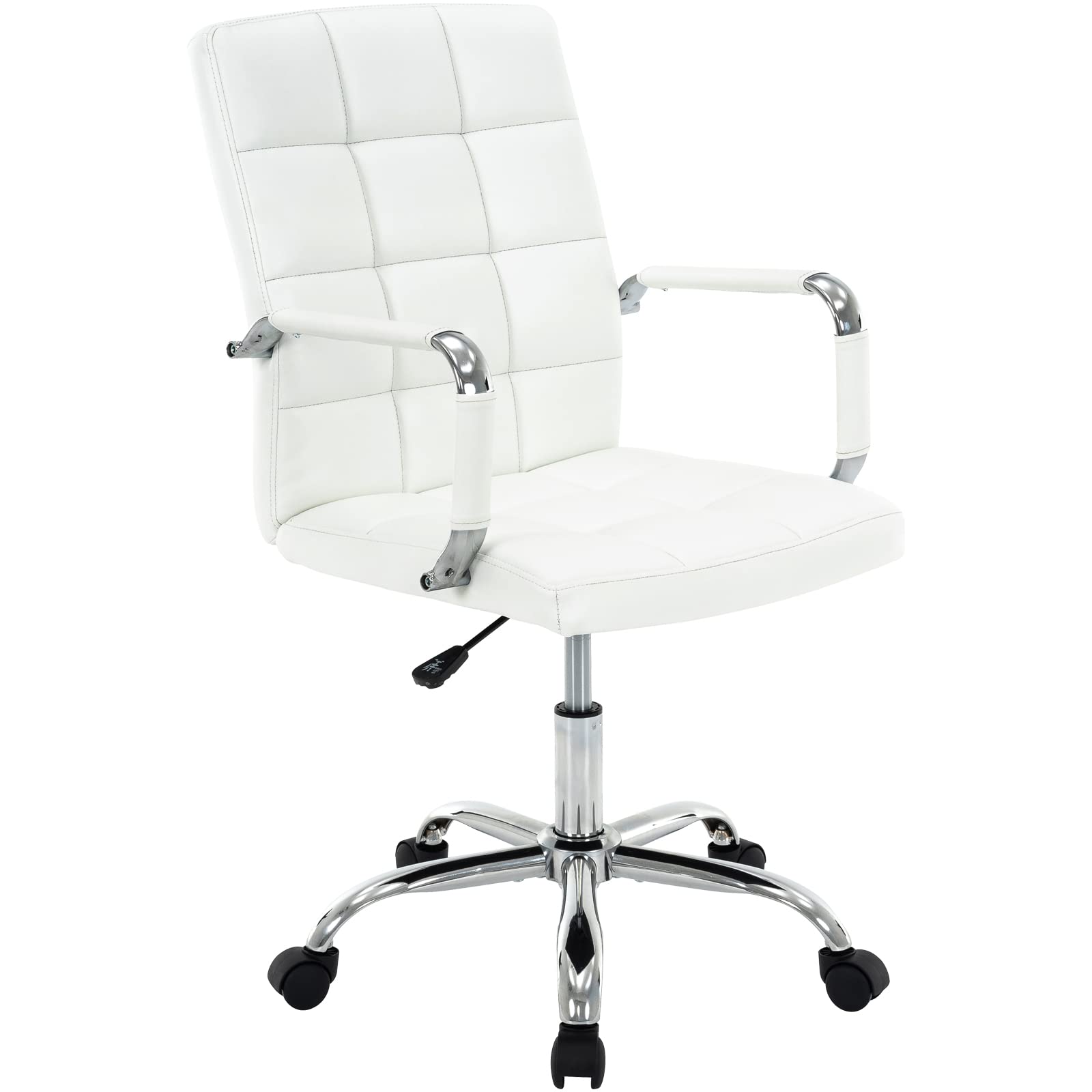 MFD LIVING High Back Desk Chair, Modern PU Leather Home Office Task Chair with Arms, Adjustable Swivel Computer Executive Chair with Wheels (Pearl White)