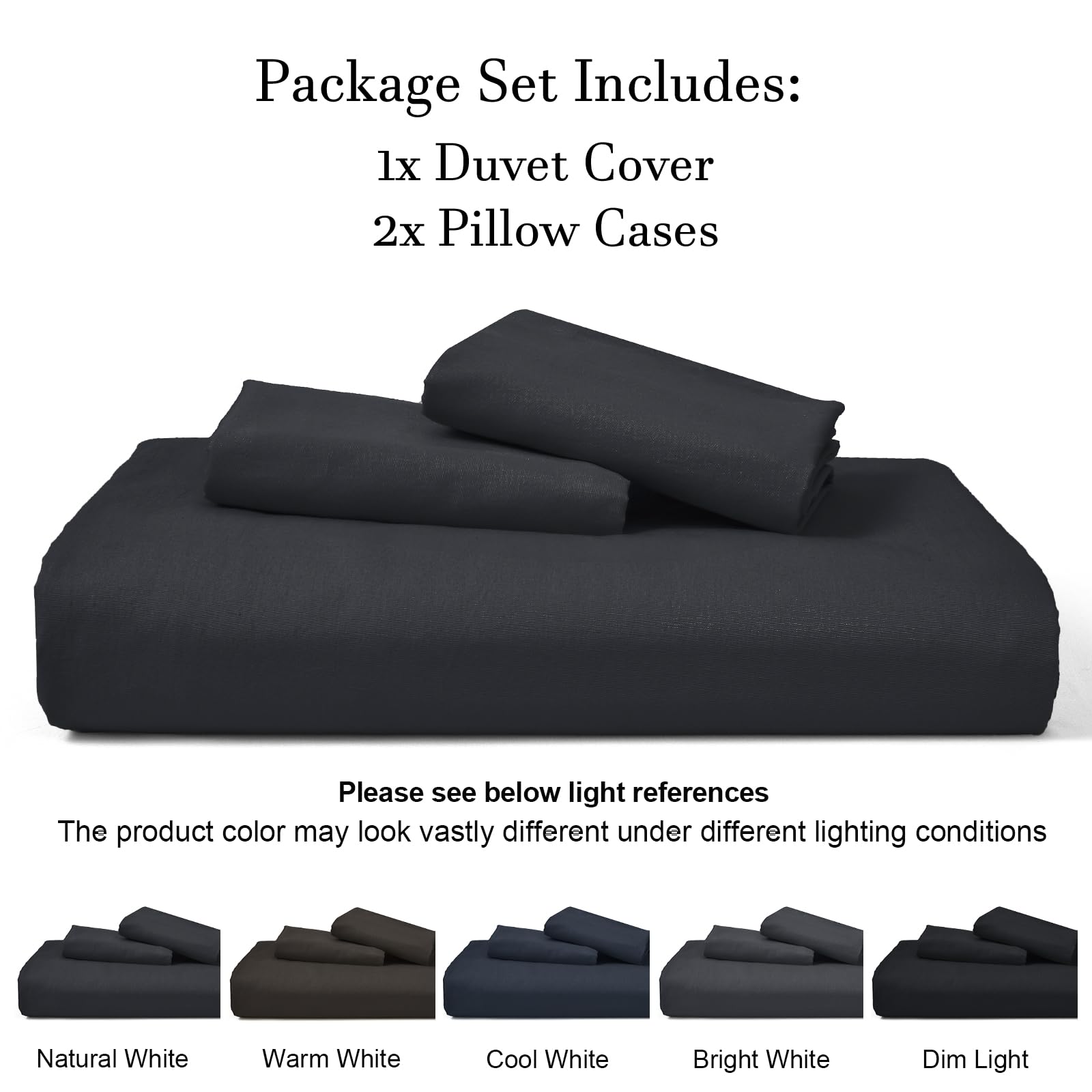 PHF 100% Washed Cotton Duvet Cover King Size, Ultra Soft Cotton Linen Tassel Like Duvet Cover Set, 3pcs Breathable Durable Duvet Cover with Pillowcases for All Seasons, 104"x90", Black