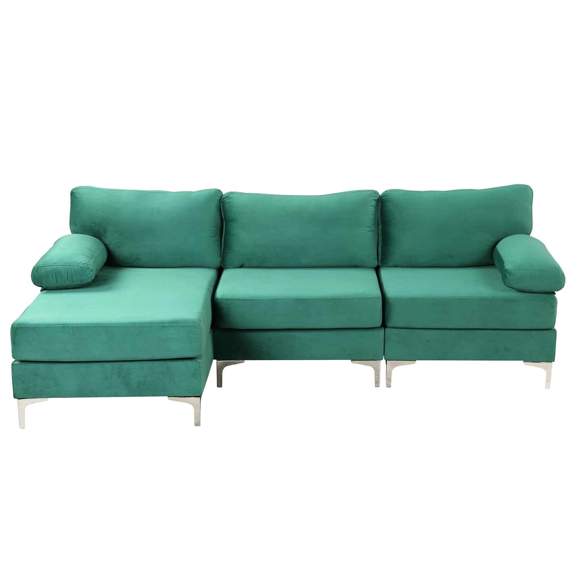 Casa Andrea Milano Modern Velvet Fabric Sectional Sofa, L-Shape Couch with Extra Wide Chaise Lounge