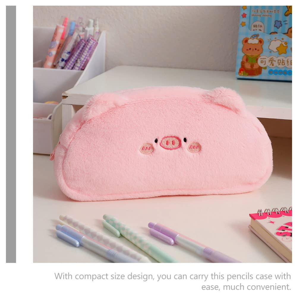 NUOBESTY Plush Pencil Case Anti-scratch Pen Case Plush Pencil Bag Zip Storage Bags Cute Makeup Bag Makeup Brush Bag Pen Storage Bag Convenient Pencil Bag Girl Decorate Pink