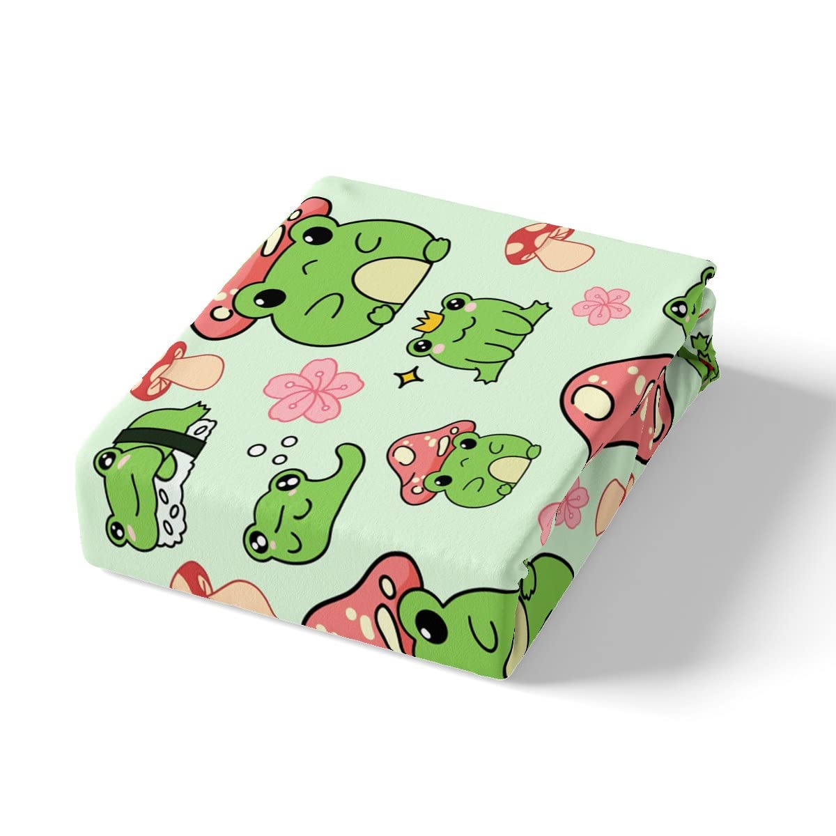 Mushroom Frog Duvet Cover Set Twin Size Cute Mushroom Bedding Set 2pcs for Kids Girls Boys Bedroom Decor Cartoon Animals Plants Comforter Cover Pink Green Quilt Cover,1 Pillowcase