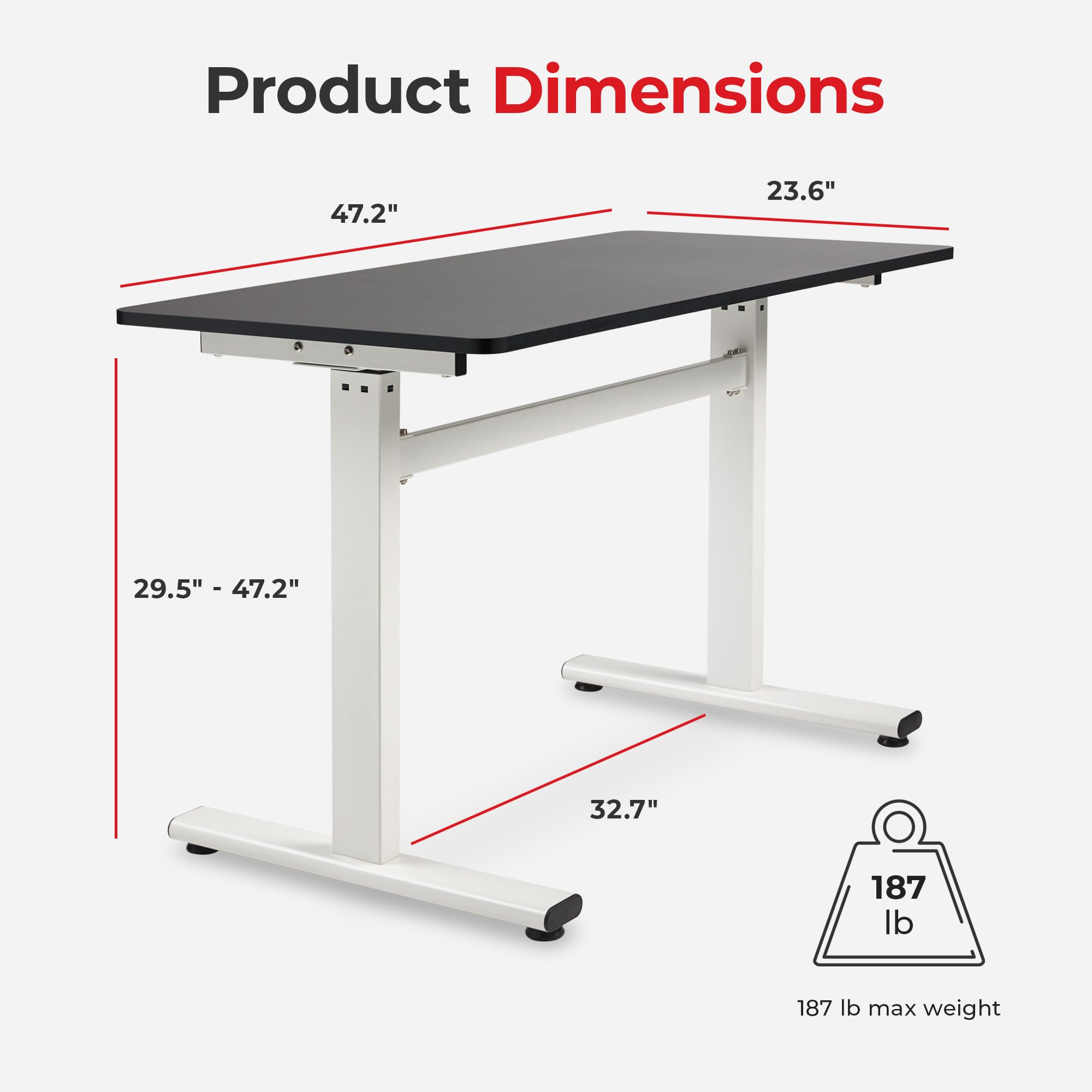 Sunny Health & Fitness Multi-Purpose Air-Drive Adjustable Standing Desk, Pneumatic Air Lifting, Electricity-Free, Scratch-Resistant Surface with up to 47.2" Height, Treadmill Compatible SF-A023001