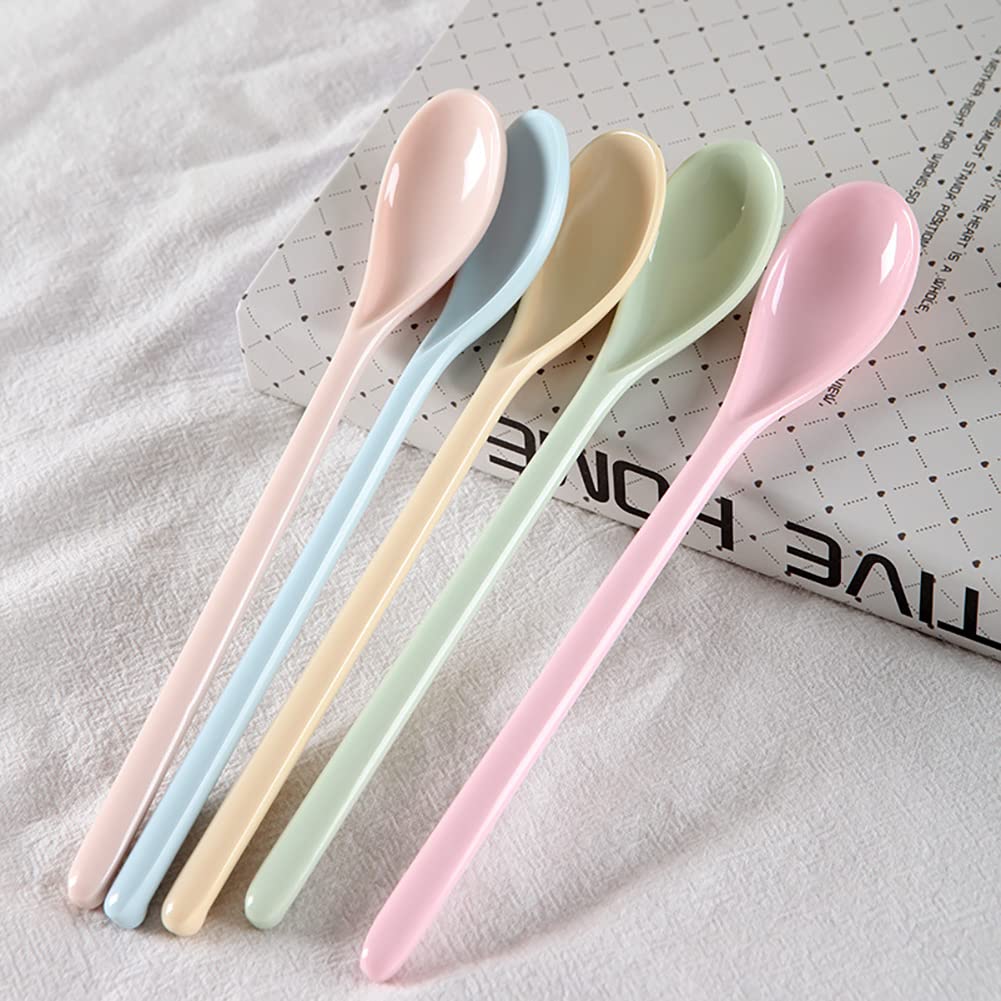 ccHuDE 5 Pcs Long Handle Melamine Spoons Colorful Coffee Spoons Cocktail Stirring Spoons Yogurt Mixing Teaspoon for Ice Cream Milk