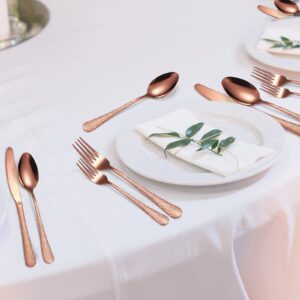 A · HOUSEWARE Hammered Silverware Copper/Rose Gold Flatware Set 40 Piece Service for 8 Stainless Steel Knives Forks Spoons Creative Handle Eating Utensils for Festival Parties Kitchen Daily Use