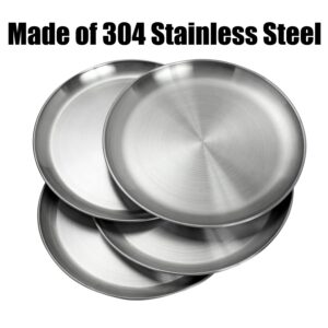 CAMBUY Stainless Steel Plates 9 inch 304 Metal Lightweight Unbreakable Dinner Dishes Plates Set Non-Toxin Dishwasher Safe BPA Free and Healthy (10 Pcs)