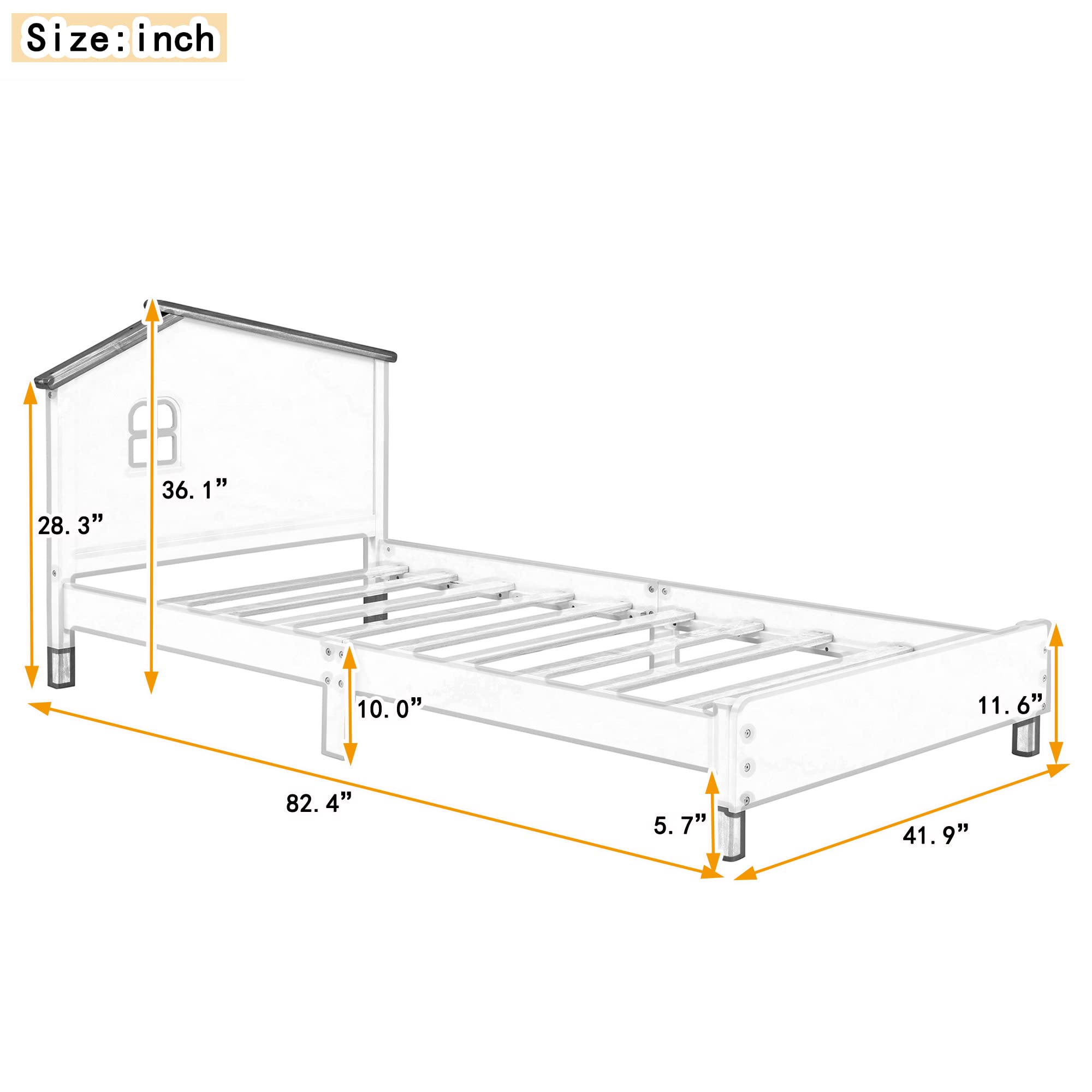 Merax Kid Twin Wood Bed House Frame, Wood Platform Bed for Boys Girls,No Box Spring Needed,Easy Assemble (Twin,Cream+Walnut)