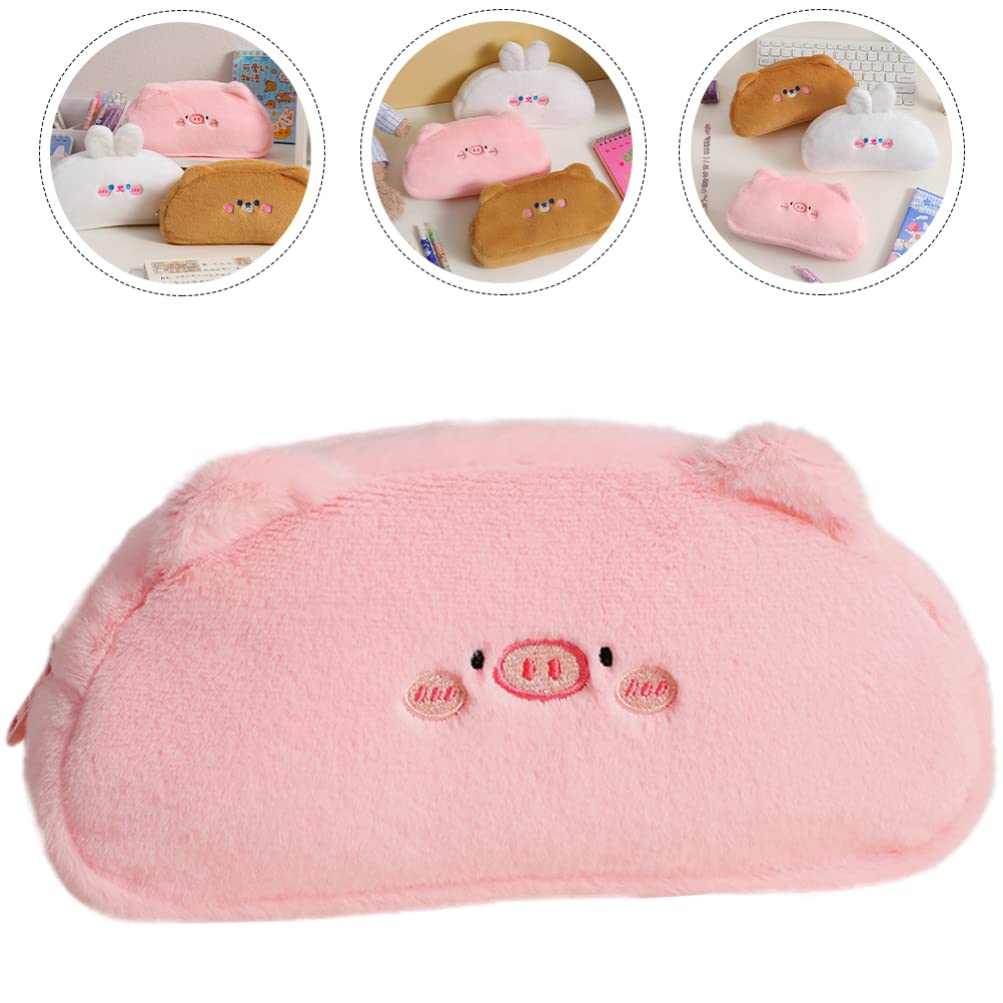 NUOBESTY Plush Pencil Case Anti-scratch Pen Case Plush Pencil Bag Zip Storage Bags Cute Makeup Bag Makeup Brush Bag Pen Storage Bag Convenient Pencil Bag Girl Decorate Pink