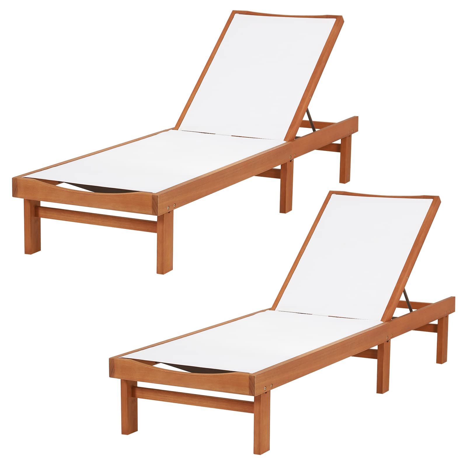 HAPPYGRILL 2 Pieces Outdoor Lounge Chair Patio Recliner Chaise Lounge Chair Outdoor 5-Position Recliner with Eucalyptus Wood Outdoor Tanning Chair