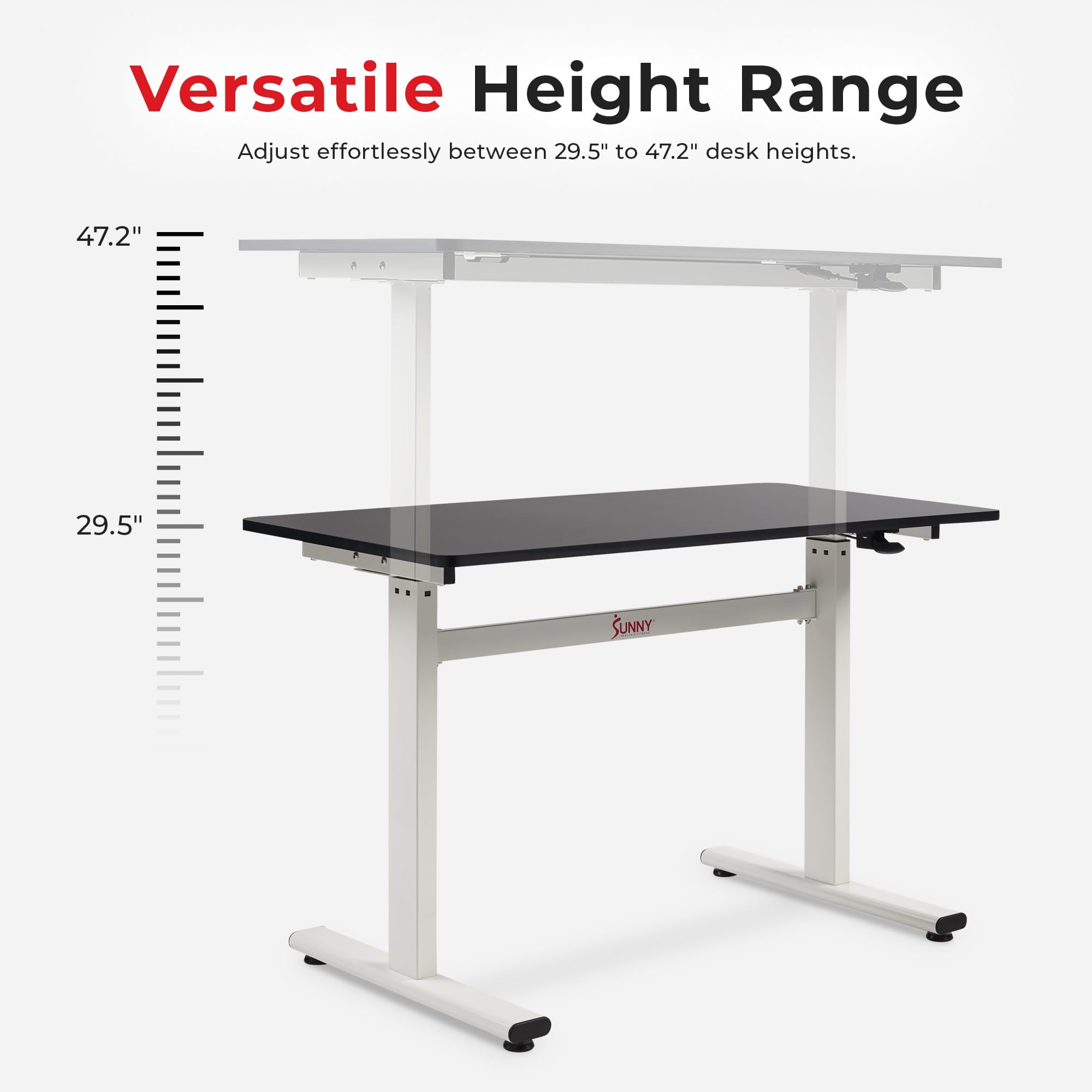 Sunny Health & Fitness Multi-Purpose Air-Drive Adjustable Standing Desk, Pneumatic Air Lifting, Electricity-Free, Scratch-Resistant Surface with up to 47.2" Height, Treadmill Compatible SF-A023001