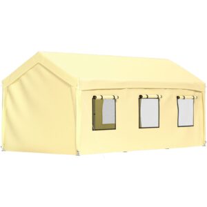 VEVOR 10 x 20 ft Carport Car Canopy, Heavy Duty Garage Shelter with 8 Legs, Removable Sidewalls and Windows, Car Garage Tent for Party, Boat, Adjustable Peak Height from 8.3 ft to 10 ft, Yellow