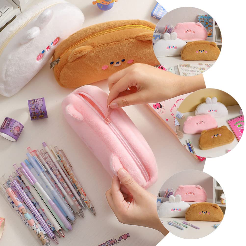 NUOBESTY Plush Pencil Case Anti-scratch Pen Case Plush Pencil Bag Zip Storage Bags Cute Makeup Bag Makeup Brush Bag Pen Storage Bag Convenient Pencil Bag Girl Decorate Pink