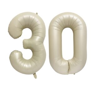 eshilp 40 inch number balloon foil balloon number 30 jumbo giant balloon number 30balloon for 30th birthday party decoration wedding anniversary graduation celebration, cream white 30 number balloon