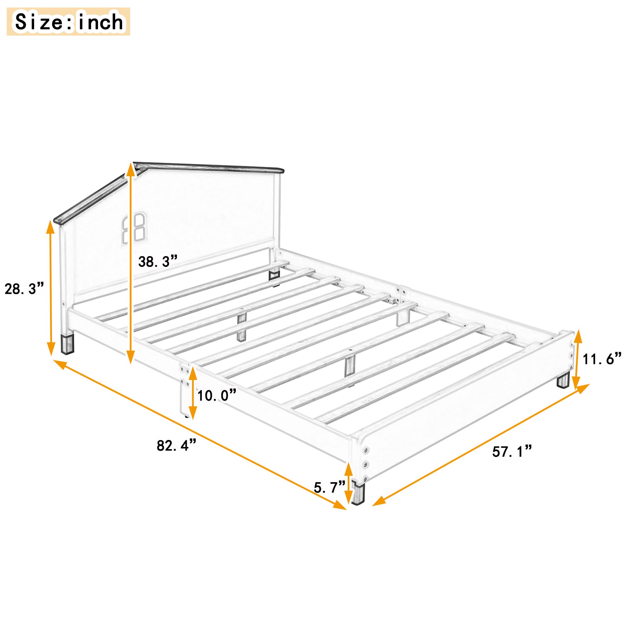 Merax Kids Beds with House Frame Headboard Full Size, Fun Wood Low Bed Frame for Boys,Girls, No Box Spring Need (Full, White+Gray)