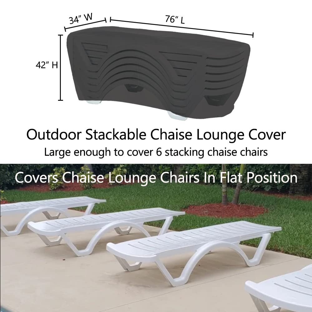 Izzybang 76'' Outdoor Stackable Reclining Single Chaise Cover Waterproof Heavy Duty Patio Chaise Lounge Covers for 6 Stackable Pool Chaise Lounge Chairs