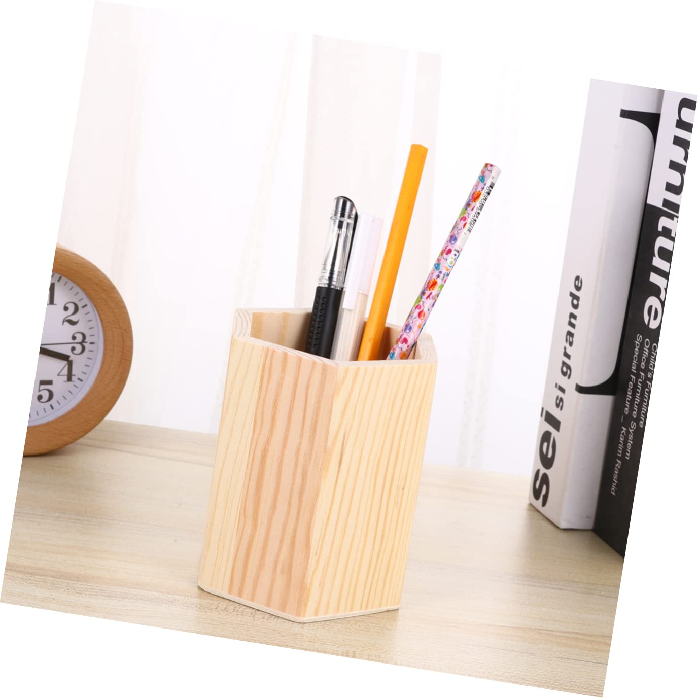 SEWACC 8 pcs Hexagon Compartments Organizers Multi Planter Toothbrush Color Holder Tube Wood Unpainted Unfinished Bedroom DIY Stand Stationery Crafts Pot Cosmetic Vase