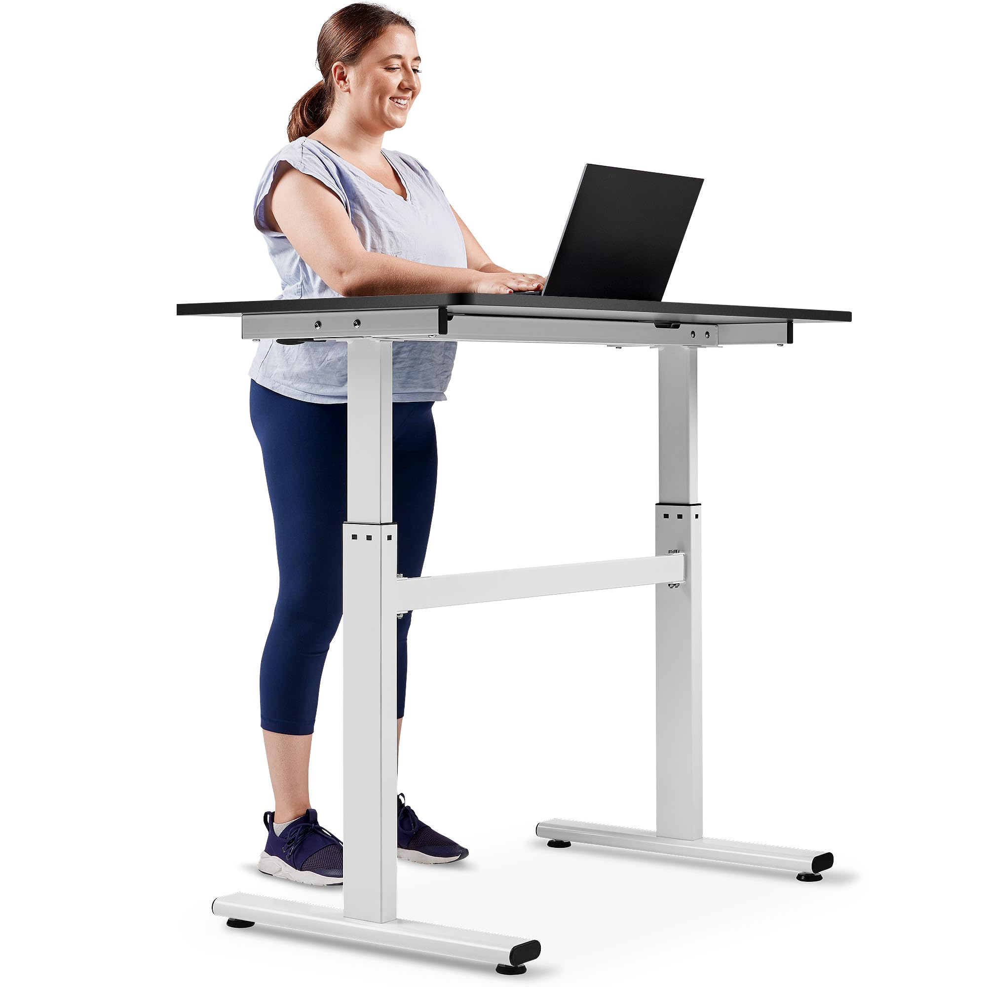 Sunny Health & Fitness Multi-Purpose Air-Drive Adjustable Standing Desk, Pneumatic Air Lifting, Electricity-Free, Scratch-Resistant Surface with up to 47.2" Height, Treadmill Compatible SF-A023001