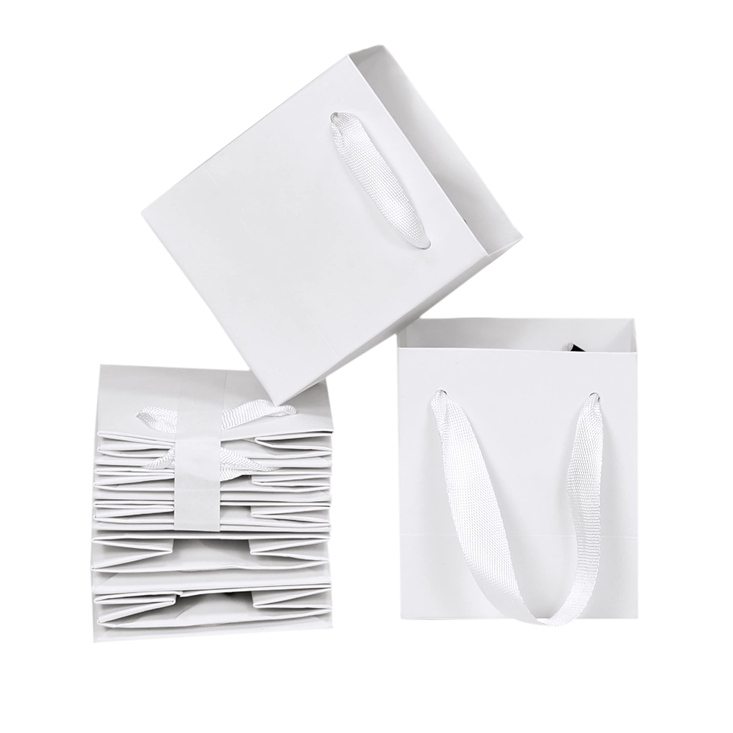 HUAPRINT White Gift Bags,12 Pack Small White Paper Bags with Handles Bulk-4x2.75x4.5 inch,Mini Party Favors Bags for Presents,Birthday,Weddings,Baby Showers