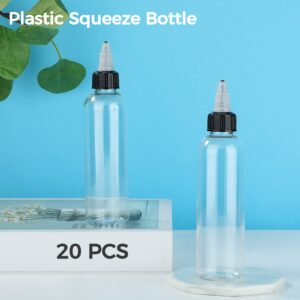 20PCS 8.5oz Clear Dispensing Bottles, Plastic Squeeze Bottles with Twist Top Caps for Oils Inks Liquids, Household Round Squeeze Bottles for Crafts Kitchen Food Making