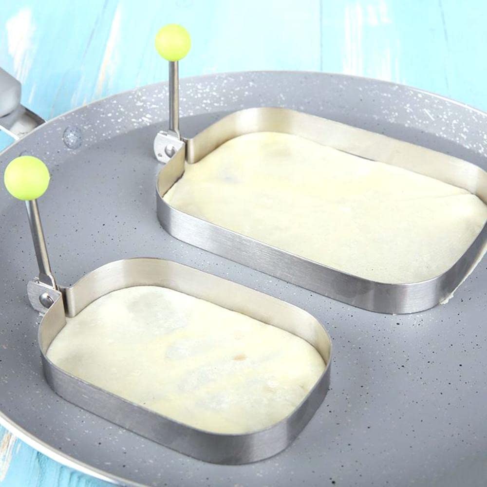 Stainless Steel Egg Frying Mold, Non-stick Pancake Shaper Anti-scald Omelette Mould, Rectangular Baking Mold Kitchen Supplies(2Pcs)