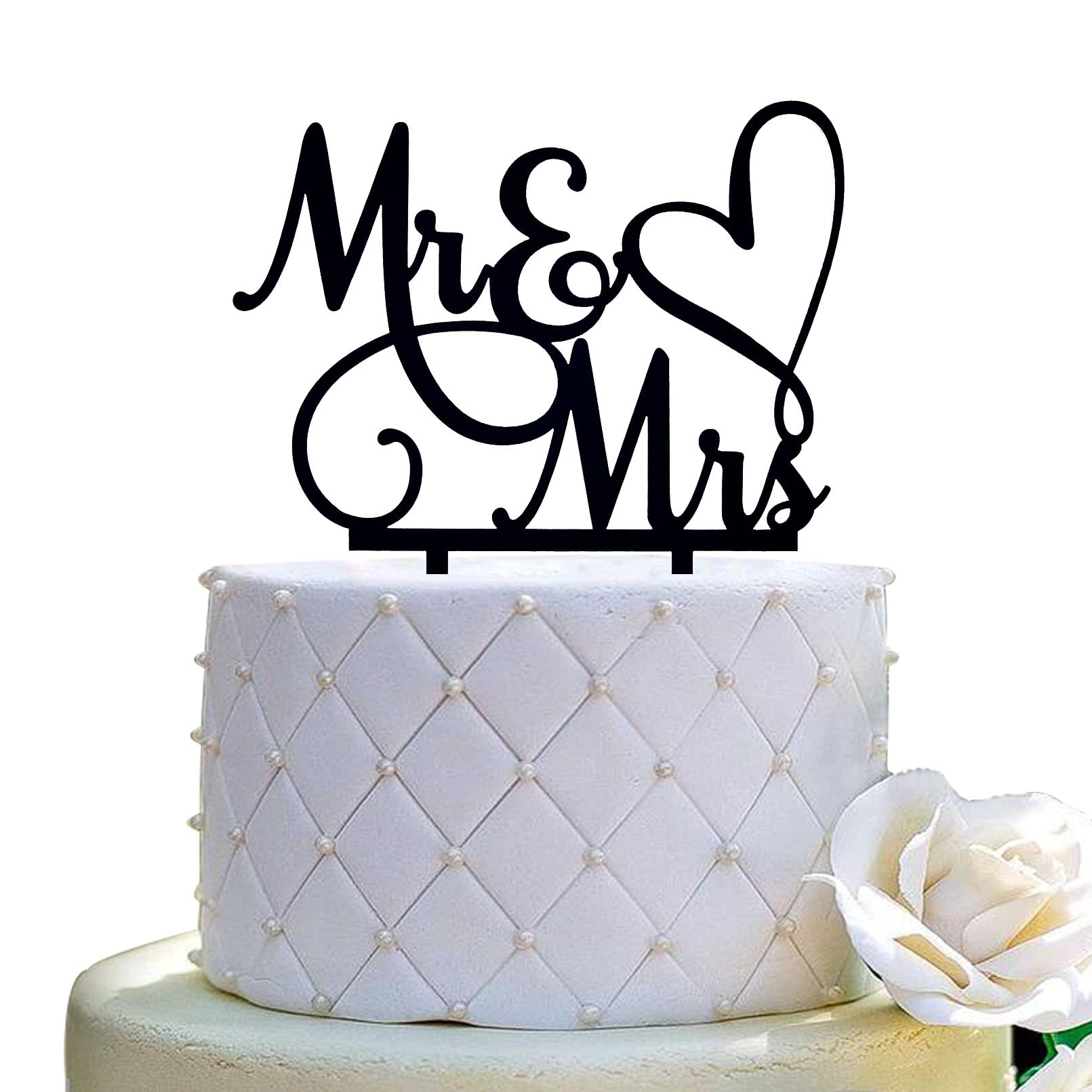 JIEEIN Mr and Mrs Cake Topper - Bride and Groom Sign Wedding, Engagement Cake Toppers Decoration, Black Acrylic