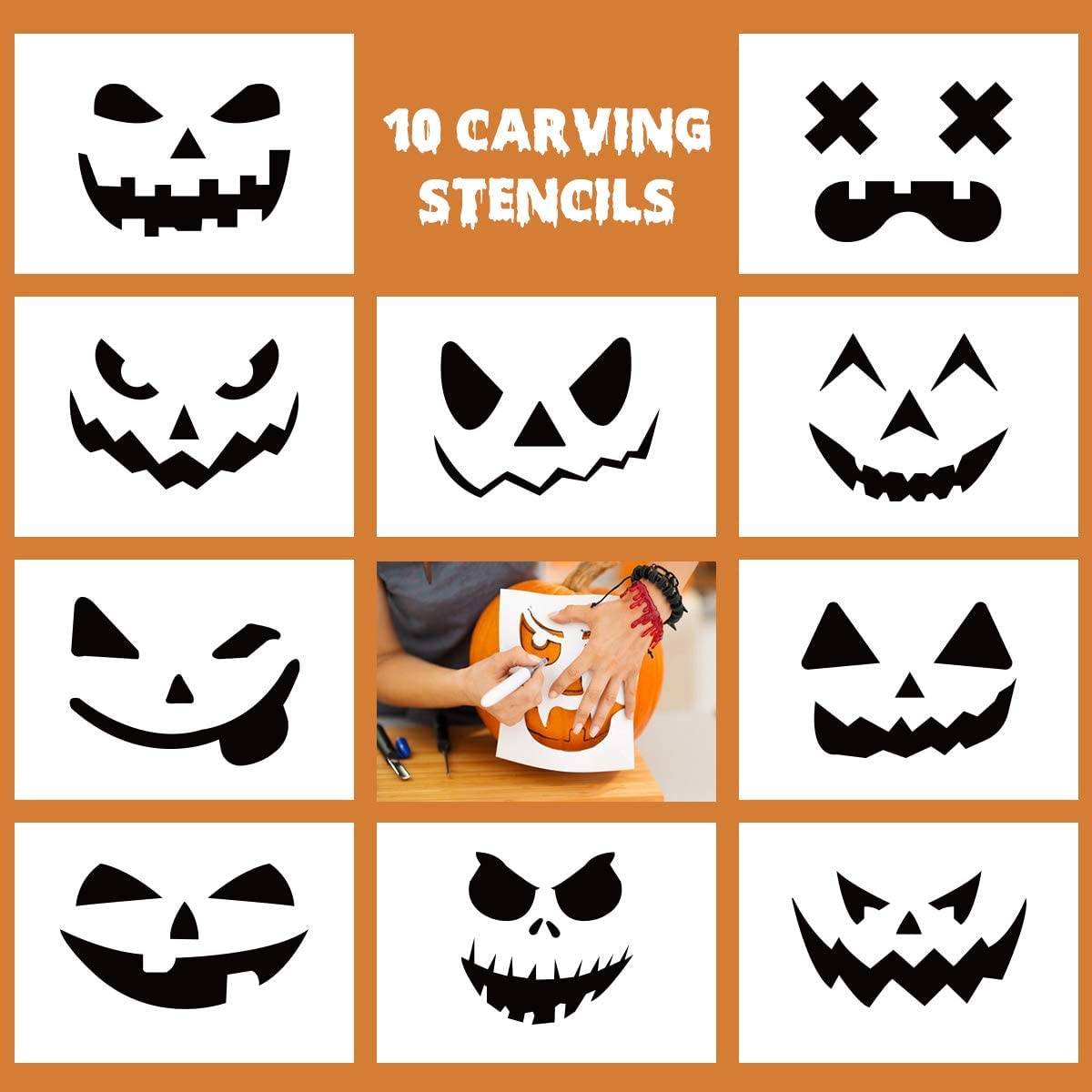 Pumpkin Carving Kit, Pumpkin Carving Tools Kit Knife for Adults with 10 Stencils Patterns, Professional Heavy Duty Pumpkin Carving Set for Family Party Decorations