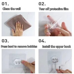 BAIEUEJO 20 Pieces Transparent Adhesive Hooks, No Drilling Adhesive Hooks, Stainless Wall Hooks, Waterproof Self-Adhesive Hook for Bathrooms/Kitchens/Ceilings (Maximum Load of 20 kg)