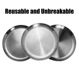 CAMBUY Stainless Steel Plates 9 inch 304 Metal Lightweight Unbreakable Dinner Dishes Plates Set Non-Toxin Dishwasher Safe BPA Free and Healthy (10 Pcs)