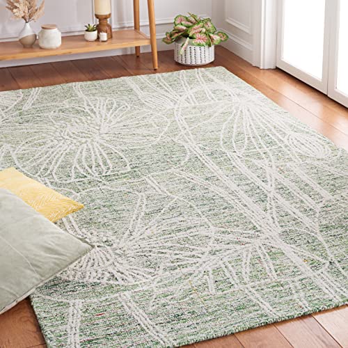 SAFAVIEH Metro Collection Area Rug - 8' x 10', Green & Ivory, Handmade Floral Wool, Ideal for High Traffic Areas in Living Room, Bedroom (MET875Y)