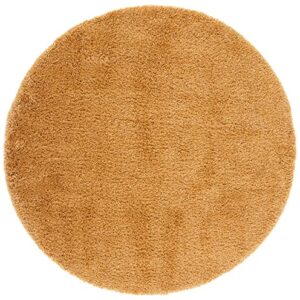 SAFAVIEH Hudson Shag Collection Area Rug - 5' Round, Gold, Modern Solid Design, Non-Shedding & Easy Care, 2-inch Thick Ideal for High Traffic Areas in Living Room, Bedroom (SGH220D)