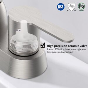 Bathroom Faucet Brushed Nickel 2-Handle Bathroom Sink Faucet 360 Degree High Arc Swivel Spout Centerset 4 Inch Vanity Faucet RV Bathroom Faucet 3 Holes Lavatory Faucet