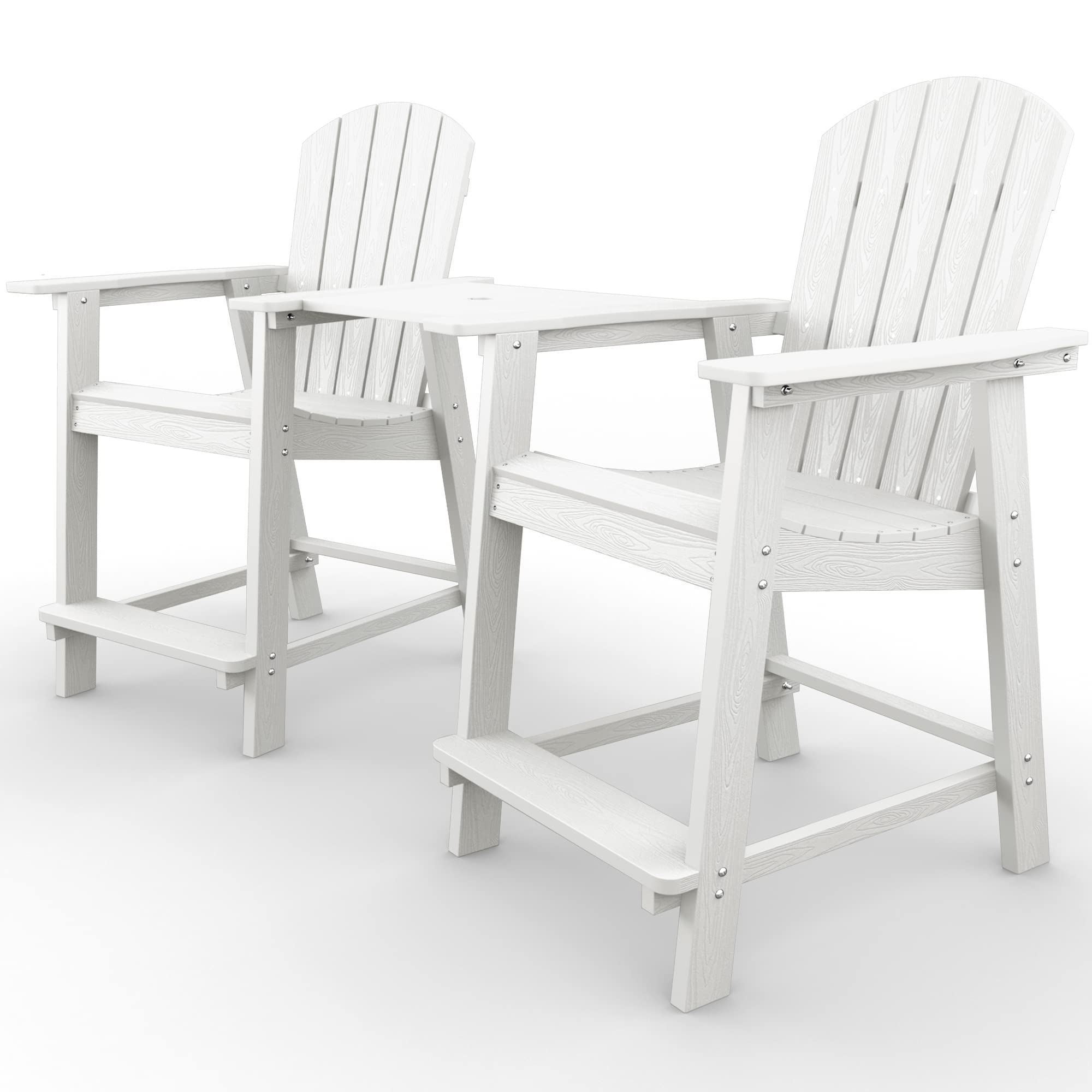 YEFU Balcony Chair, Tall Adirondack Chair Set of 2 with Connecting Tray, Poly Lumber Adirondack Chair Bar Stools, Patio Stools, 380lbs, Weather Resistant for Outdoor Deck Lawn Pool Backyard-White