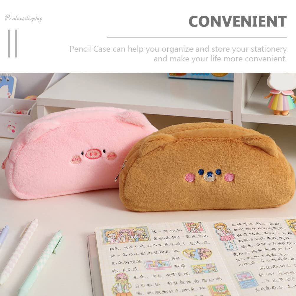 NUOBESTY Plush Pencil Case Anti-scratch Pen Case Plush Pencil Bag Zip Storage Bags Cute Makeup Bag Makeup Brush Bag Pen Storage Bag Convenient Pencil Bag Girl Decorate Pink