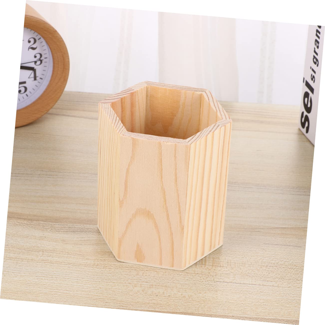 SEWACC 8 pcs Hexagon Compartments Organizers Multi Planter Toothbrush Color Holder Tube Wood Unpainted Unfinished Bedroom DIY Stand Stationery Crafts Pot Cosmetic Vase