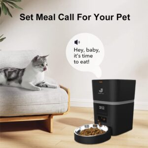 JUMPFREE Automatic Cat Feeder, 6L Black Button Enabled Smart Dry Food Dispenser with Stainless Bowls, Detachable Pet Feeder for Cleaning, for Cats,Large Dogs,Multiple Pets(25 Cup/6L)