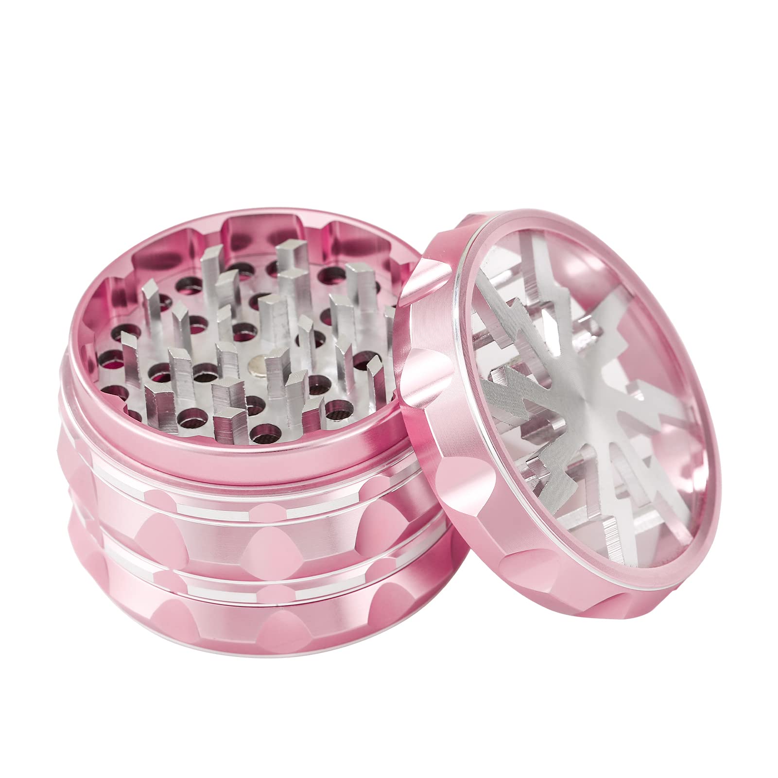 VRUPINZE 2.5 inch Large Grinder, Portable Aluminium Grinder with Clear Top, Pink