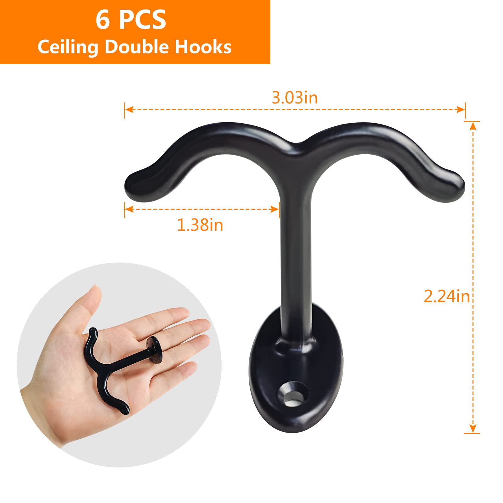 BAMI-LEE House Zinc Alloy Double Prong Ceiling Hook,6 pcs Under The Table Hook Coat Hook for Closet Top Bathroom Kitchen Cabinet Garage