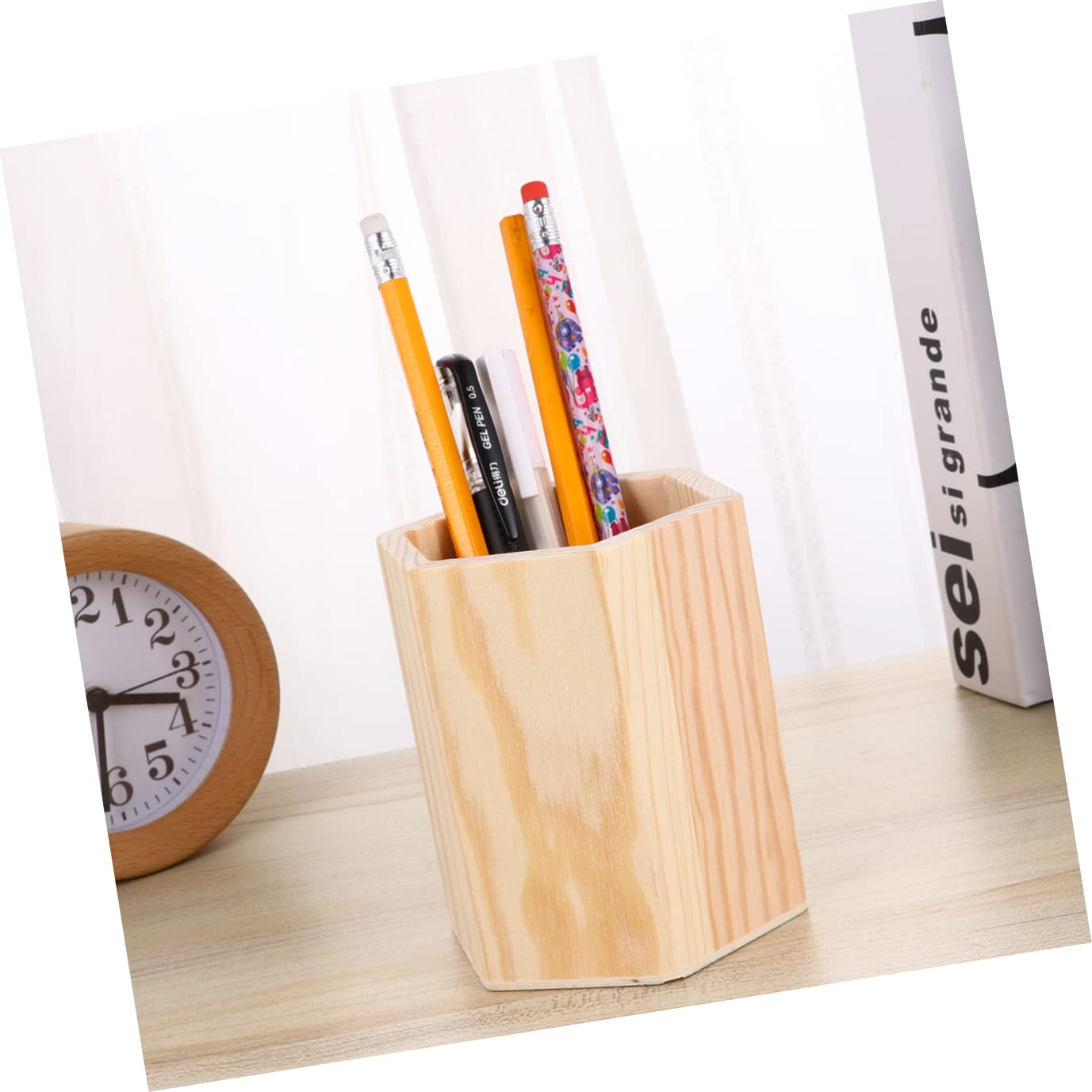 SEWACC 8 pcs Hexagon Compartments Organizers Multi Planter Toothbrush Color Holder Tube Wood Unpainted Unfinished Bedroom DIY Stand Stationery Crafts Pot Cosmetic Vase