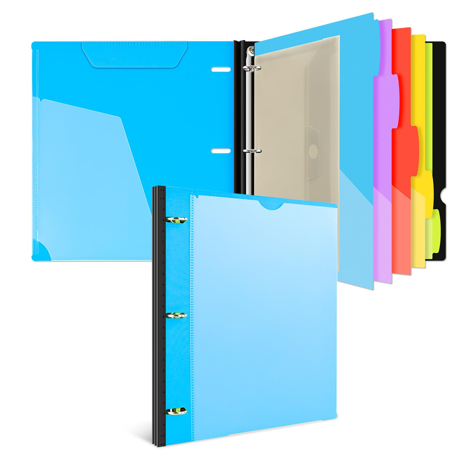 INFUN Telescoping Project Organizer Binder,13 Pocket 3-Ring Folder Binder with Customizable Front Cover,Refillable Binder Organizer with 5 Colors Divider with Tabs and Plastic Binder Pocket -Blue