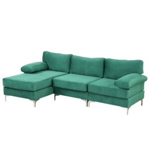 Casa Andrea Milano Modern Velvet Fabric Sectional Sofa, L-Shape Couch with Extra Wide Chaise Lounge