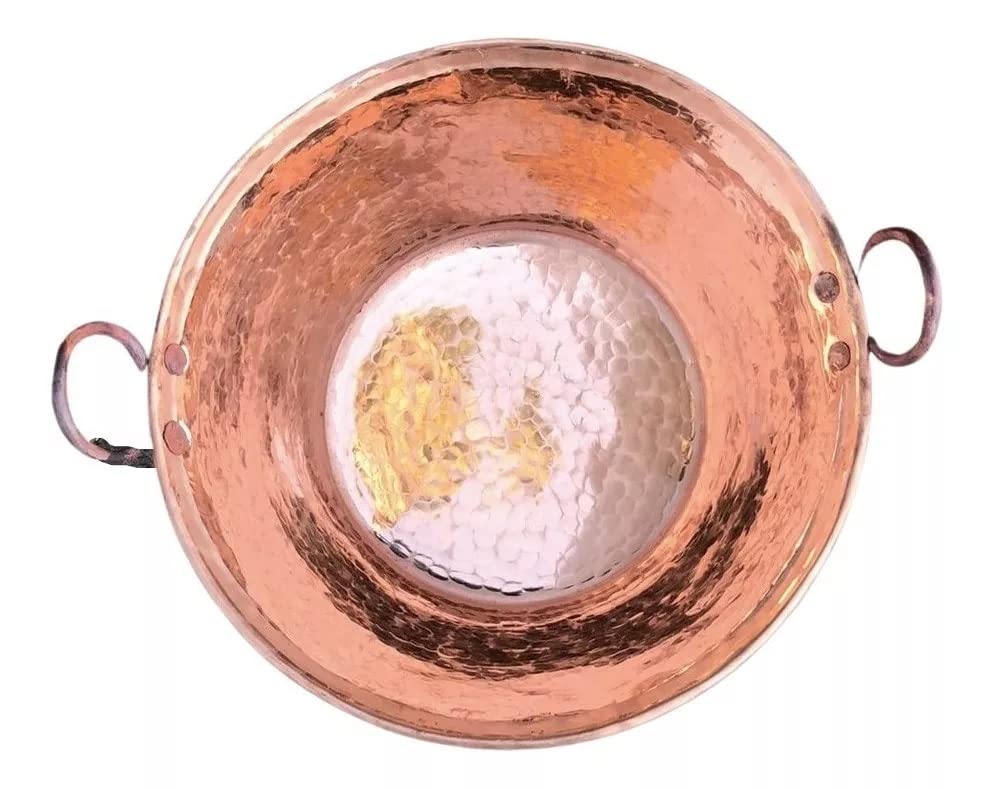 CELLY PARTY 16" Authentic and Cazo De Cobre Original Para Carnitas Large Heavy Duty Gauge Copper Pot Hand Hammered Made in Mexico 100% Copper Wok Jam Pan