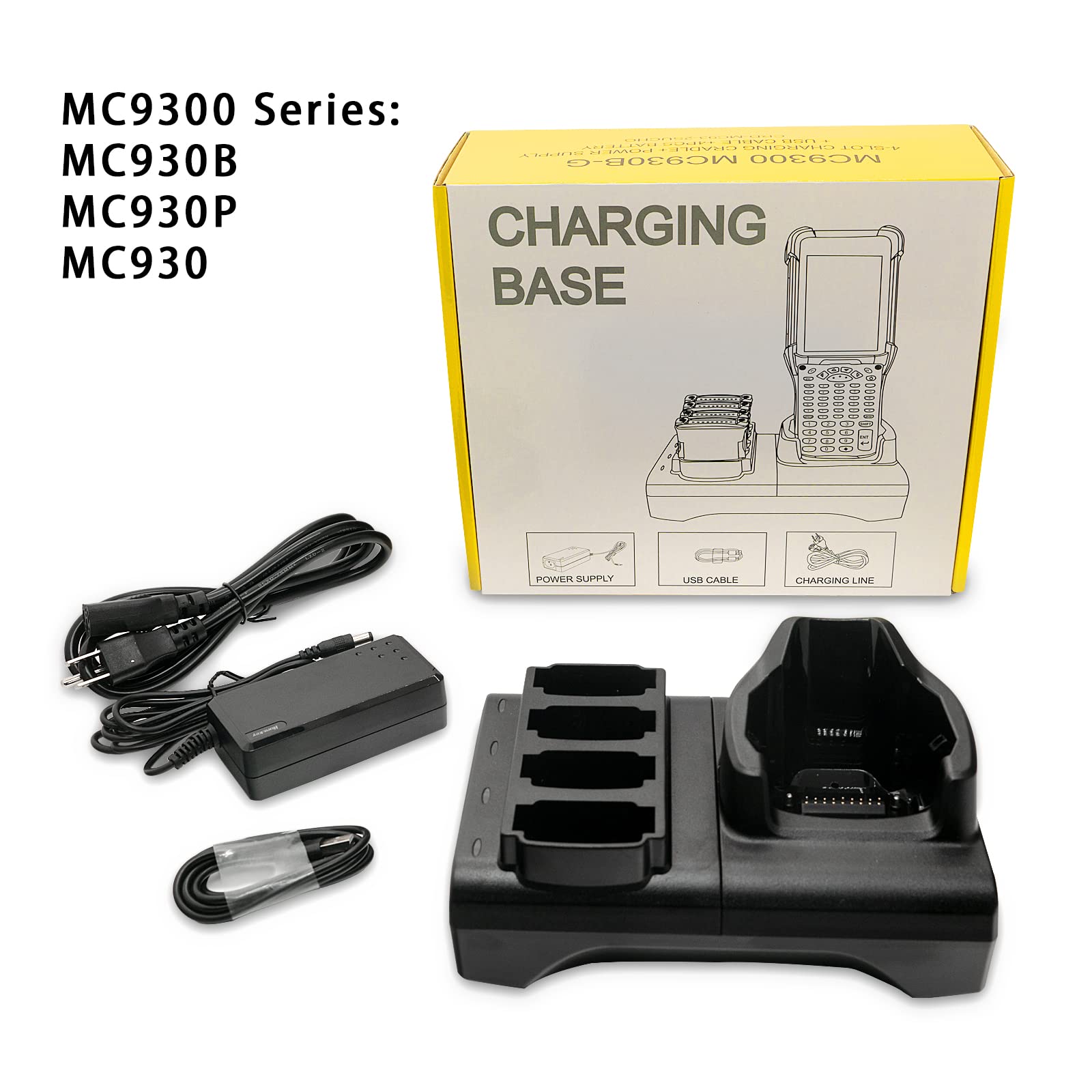 Barcode Scanner Charging Station and 4-Slot Battery Charger Stand for Zebra MC9300 MC930B