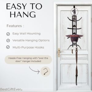 BestGiftEver Cowboy Hat Rack Wall Mount - Rustic Western Style Metal Hat Holder with 4 Slots - Country Cowboy Decor for Wall or Over Door, Ideal for Ranch and Rustic Home Style Enthusiasts