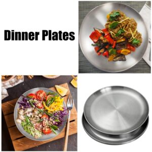 CAMBUY Stainless Steel Plates 9 inch 304 Metal Lightweight Unbreakable Dinner Dishes Plates Set Non-Toxin Dishwasher Safe BPA Free and Healthy (10 Pcs)