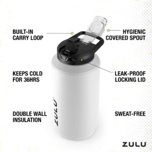 ZULU Goals 64oz Water Bottle Half Gallon Stainless Steel Jug with Straw, Leak Proof Lid and Handle, Vacuum Insulated Double Walled Reusable Metal Jug Perfect for Gym, Home, and Sports, White