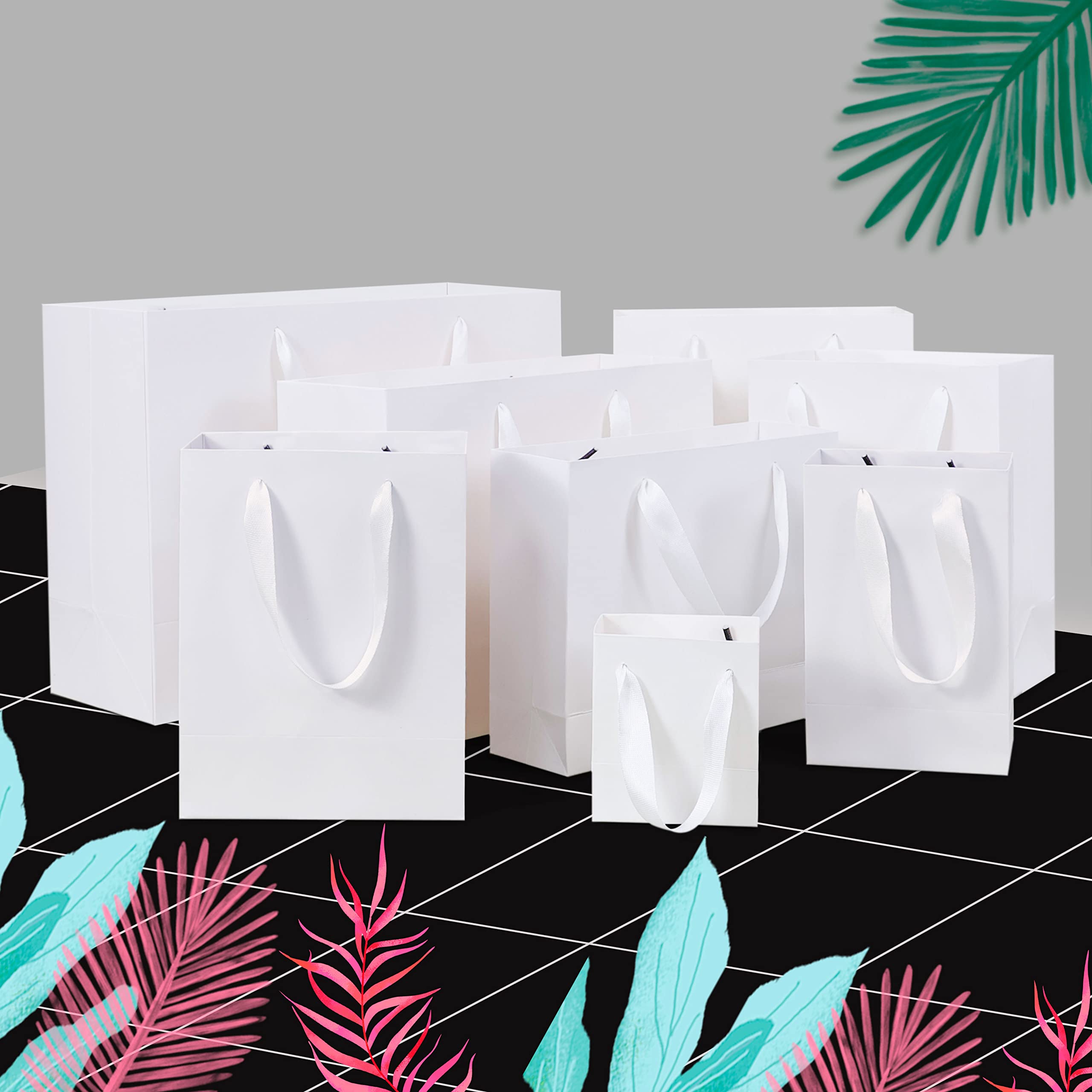 HUAPRINT White Gift Bags,12 Pack Small White Paper Bags with Handles Bulk-4x2.75x4.5 inch,Mini Party Favors Bags for Presents,Birthday,Weddings,Baby Showers