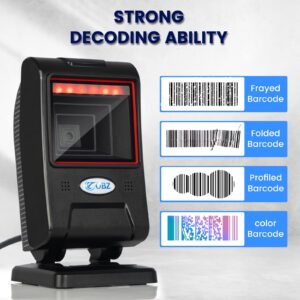 OBZ 1D 2D Desktop Barcode Scanner, Hands-Free USB Wired QR Barcode Reader USB POS Scanner, Automatic Image Sensing Barcode Reader for Android Windows Computer POS Stores Payment