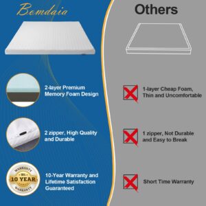 Bomdaia 3 Inch Gel Memory Foam Mattress Topper Queen Size High Density Cooling Mattress Pad Pressure Relief Bed Topper for Back Pain, Bamboo Charcoal Foam Topper with Removable & Washable Cover